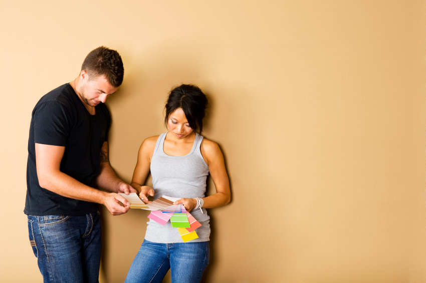 Couple selecting paint colors